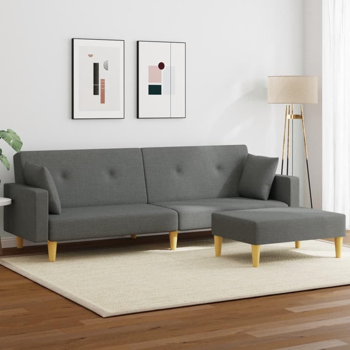 Slaapbank 2-zits met voetensteun, donkergrijs, stof, moderne sofa's, 2-zitsbank, gestoffeerde bank, slaapbank, voor woonkamer/kantoor, moderne bank, bank, P3216241