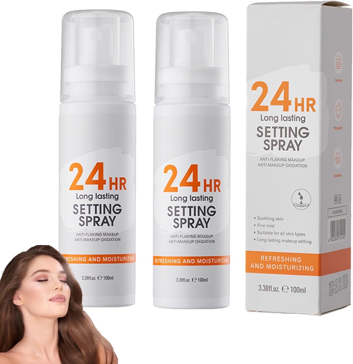 Make-up fixeerspray 2 x 100 ml lichte fijne aanbrenging 24 uur houvast gecontroleerde olie hydrateert voor een glad en comfortabel make-upoppervlak