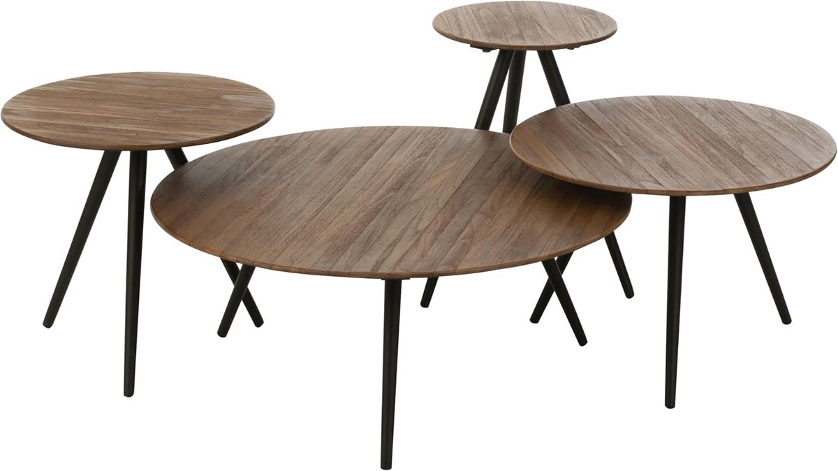 Set Van 4 Tafels Rond Gerecycleerd Teak Naturel