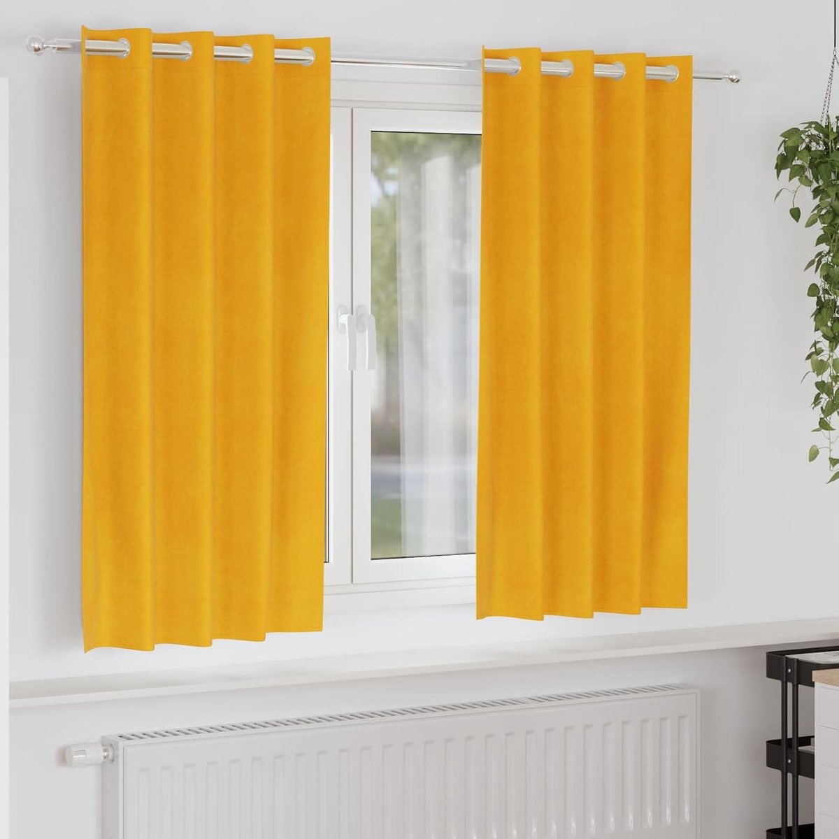 Set van 2 verduisteringsgordijnen, mosterdgeel, 140 x 175 cm, fluwelen gordijnen, ondoorzichtig, met lussen, voor slaapkamer en woonkamer