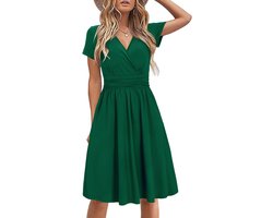 STYLEWORD Zomerjurk voor Dames Korte Mouwen V-hals Jurk met Bloemenmotief Strandjurk met Zakken
