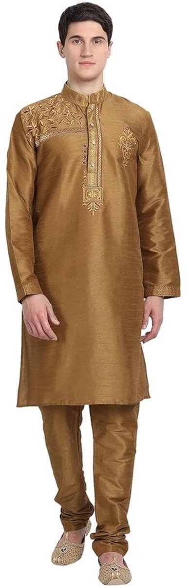 Traditionele Indiase Kurta Pyjama Set voor Heren Lange Mouwen Luchtig Zijde