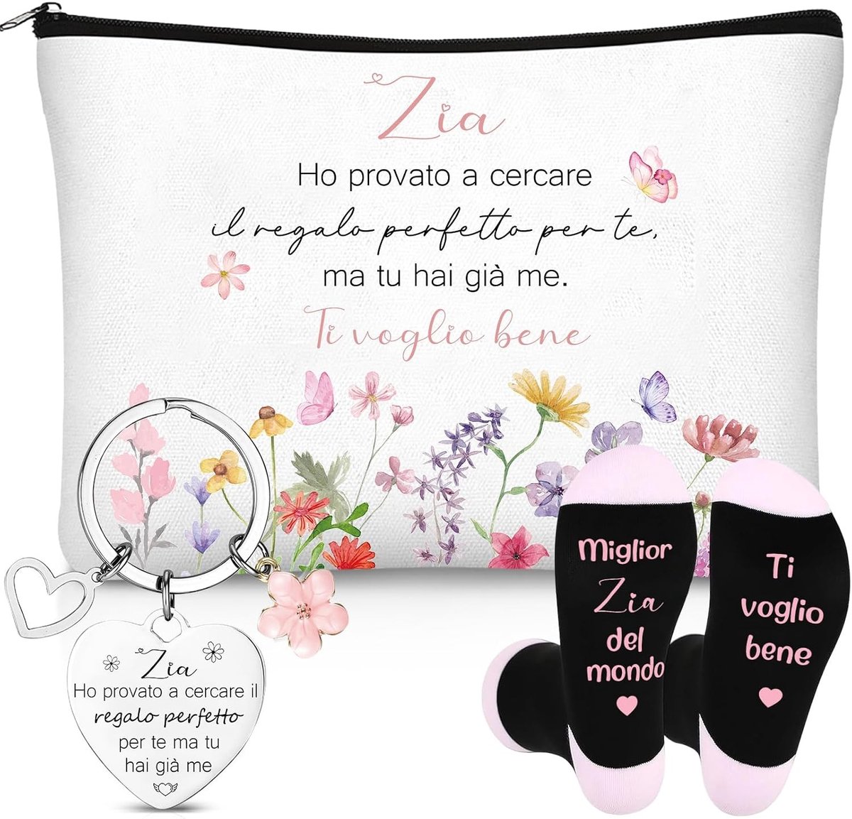 3-delige Cadeauset voor Tante: Hartvormige Sleutelhanger, Sokken en Clutch Tas voor Verjaardag, Kerst en Familie