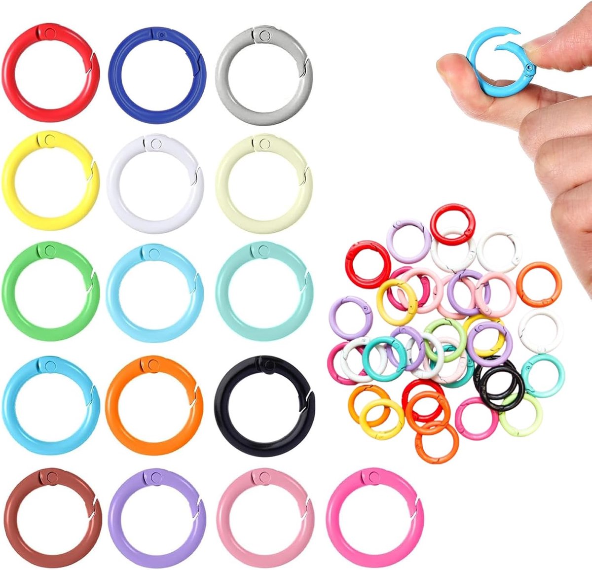 64 stuks ronde karabijnhaken, kleine kleurrijke ronde veersluiters, ronde karabijnhaken, zakringen, mini-karabijnhaken, ronde sleutelhanger, veer-O-ring voor doe-het-zelf