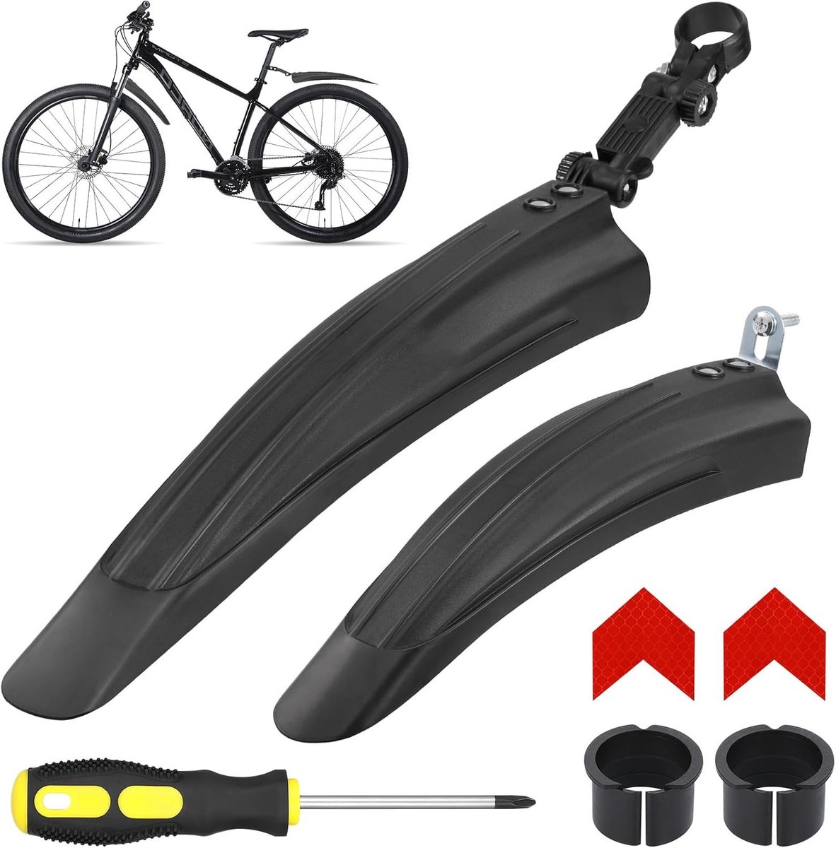 Universele Fietsmodderbeschermers voor 24-29 Inch Fietsen, Verstelbare Voor- en Achterbeschermers met Reflecterende Stickers, Geschikt voor Populaire Fietsen
