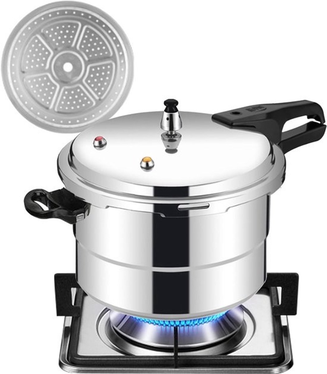 Snelkookpan - Hogedrukpan Rijstkoker - Snel Koken - Inclusief Stoommandje - 5L 25.5cm - Zilverkleurig