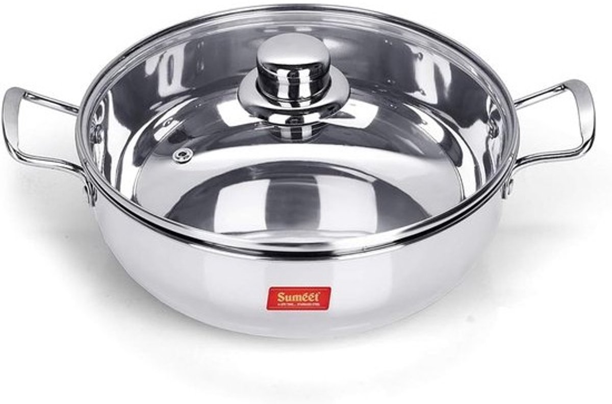 Roestvrijstalen Kookpan met Inductie/Gasbodem en Glazen Deksel 1,5 Liter