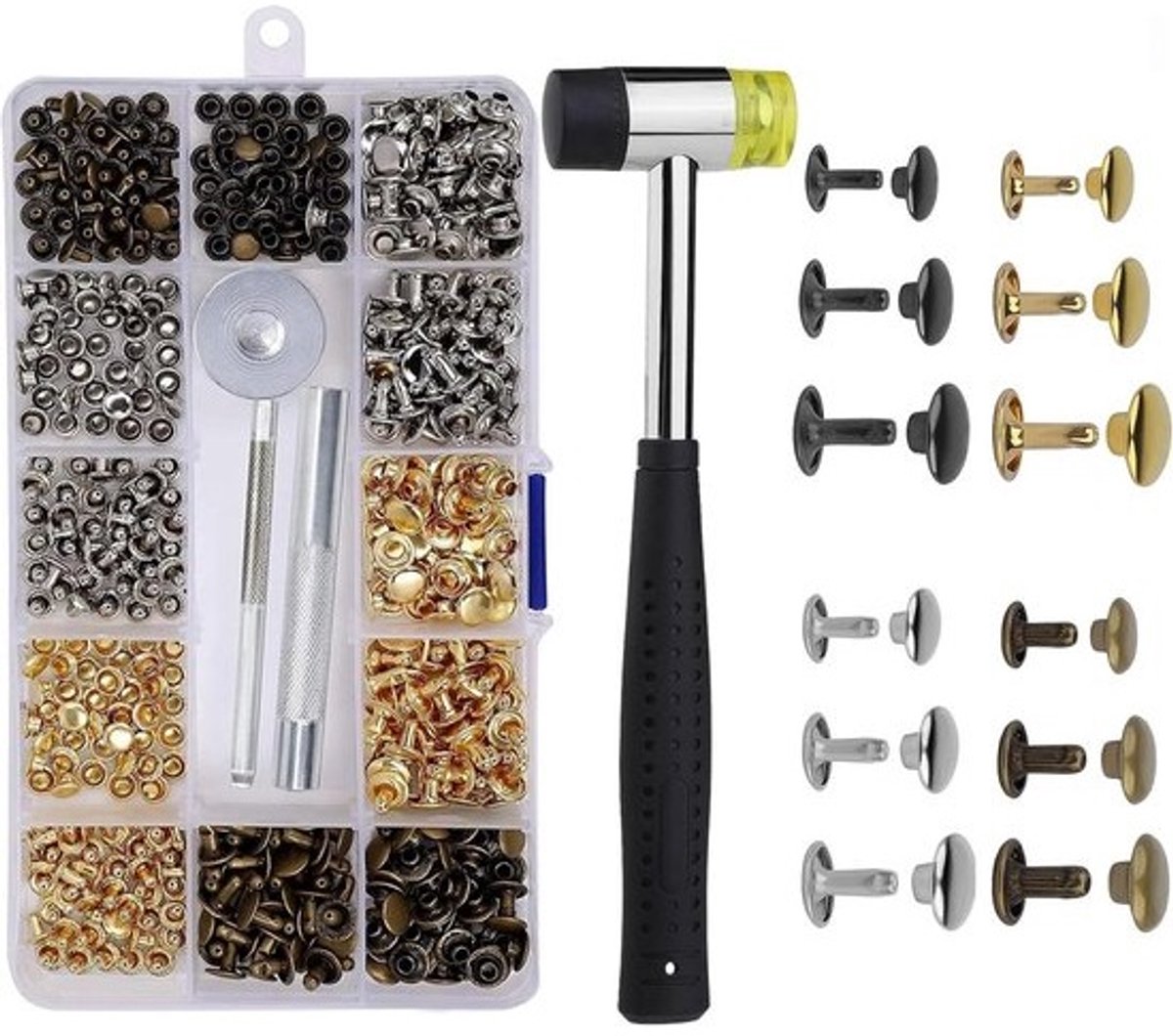 Set Metaal Klinknagels Dubbele Kap voor Leer en Kleding DIY - Inclusief Gereedschap
