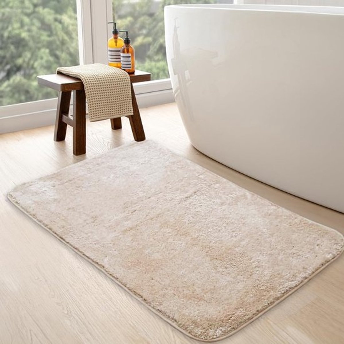 Beige Antislip Badmat 50x120 cm Zacht en Sneldrogend voor Douche en Toilet