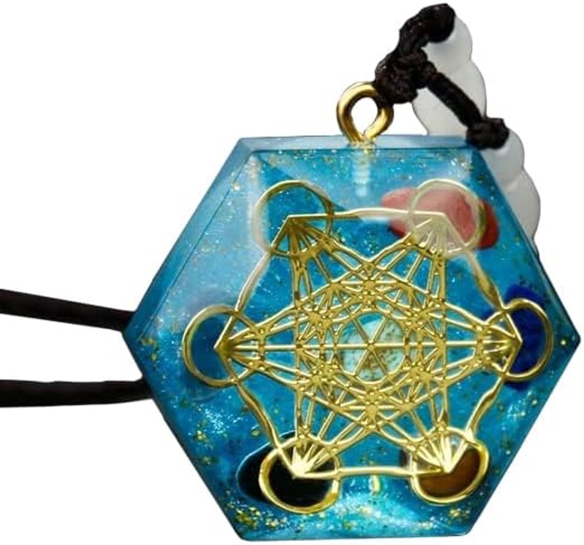 Metatron Kubus Hanger, Orgone Metatron Kubus Om Ketting, Chakra Kristalsteen Voor Genezende Yoga -Bemiddeling, Emf Bescherming (blauw)
