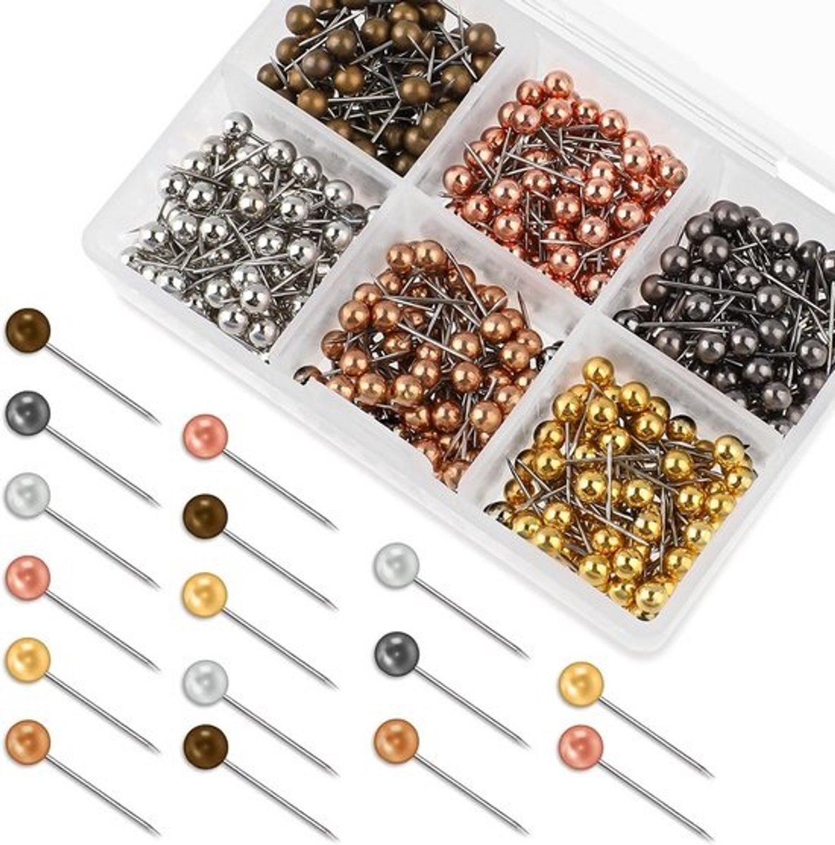 480 stuks kaart nagelspelden 14 mm ronde kop 6 kleuren zakje