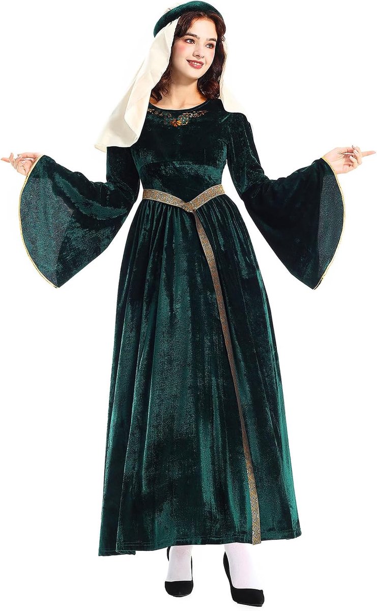 Renaissance-jurk voor dames, middeleeuws kostuum voor dames, lange jurk, grote maten, fluwelen koninginnenjurken, Halloween-kostuum