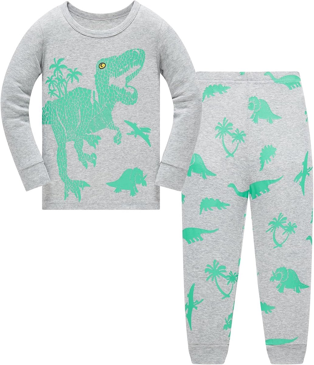 Pyjama voor jongens, dinosaurus, lang, katoen, pyjamasets, tweedelig, voor kinderen en jongeren van 1-12 jaar