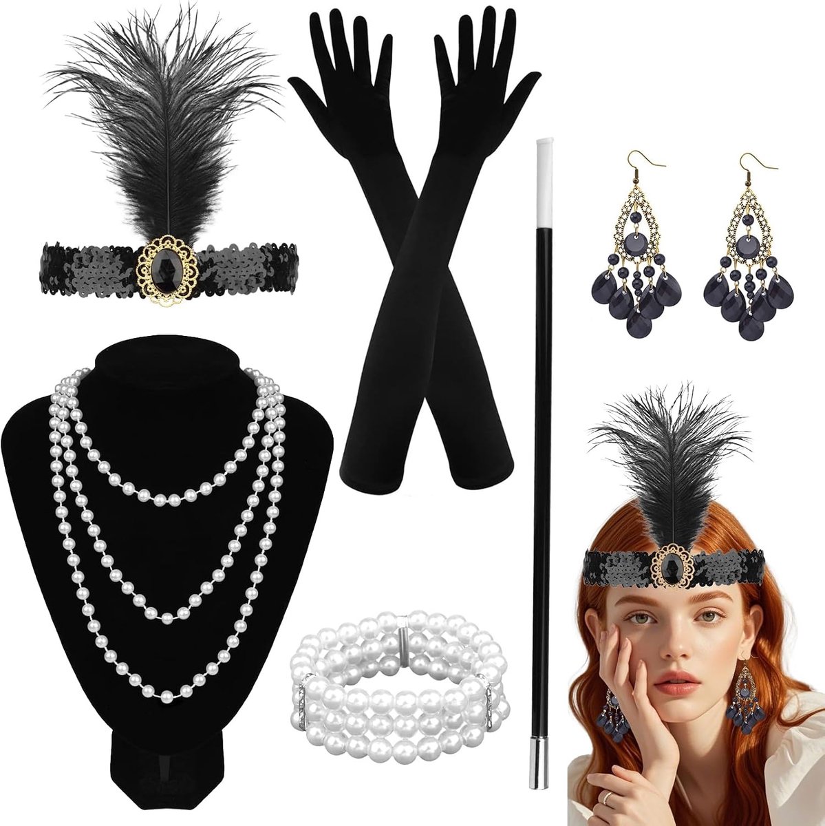 20 Accessoires, Great Gatsby-Feestkostuum Voor Dames, Charleston Set Voor Halloween, Kerstmis, Carnaval