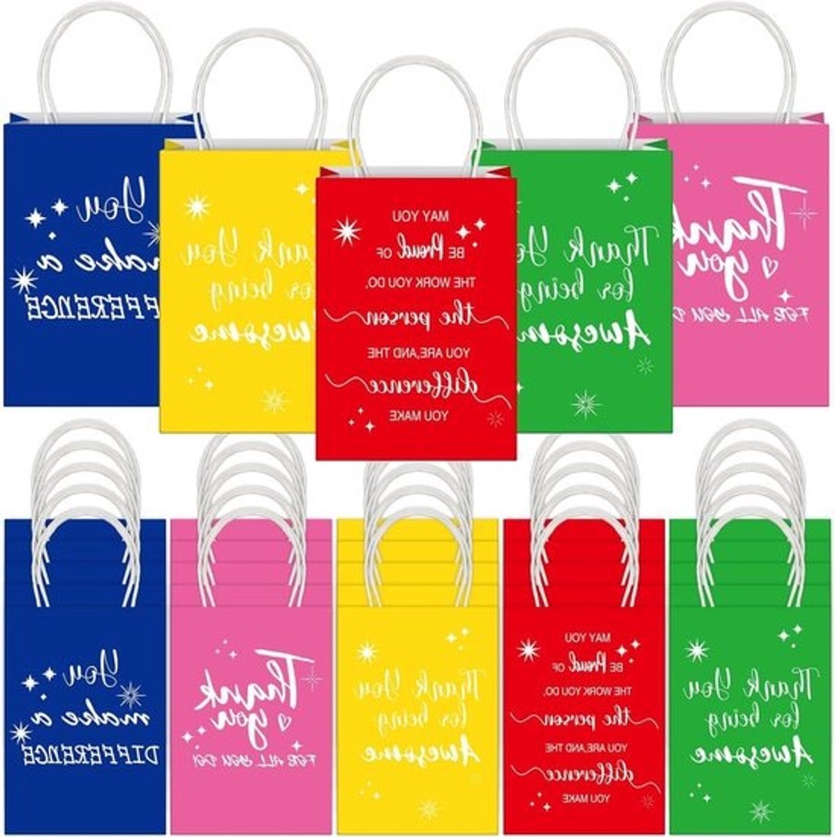 Bedankjes Cadeautasjes - Papieren Draagtassen - Geschenken Presenteren - Met 'Thank You' Opdruk - 40 Stuks - Diepe Kleuren