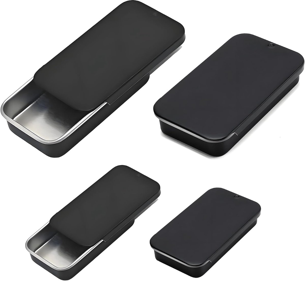 Metalen Doosjes met Schuifdeksel (2 Maten) – Rechthoekige Blikjes voor EDC & Vogel Training, Mini Opbergdoos Mat Zwart, Schuifblikje (4 st.)