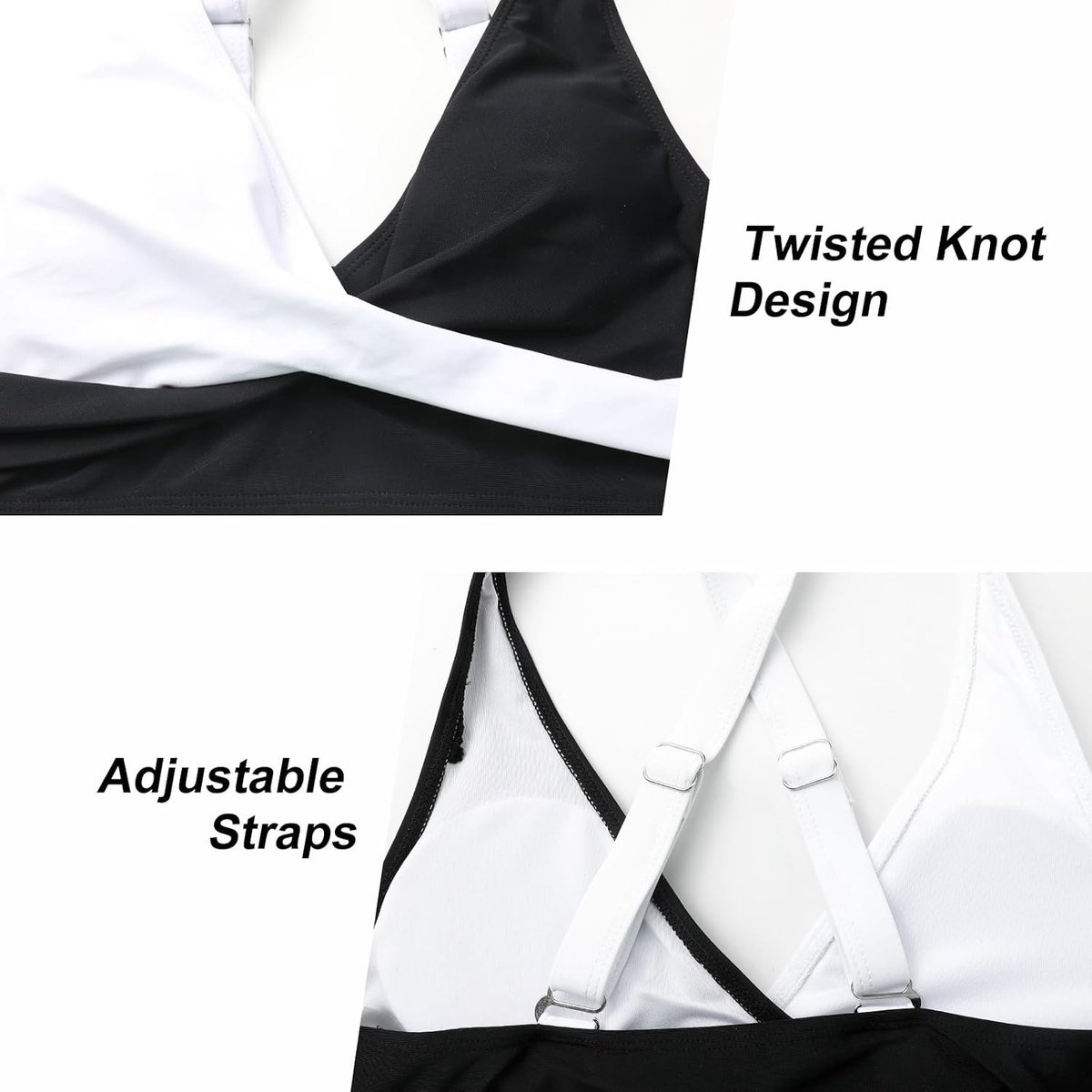 Tweedelig badpak voor dames, V-hals, gekruiste kleurblokken, badmode, hoge taille, buikcontrole, bikiniset