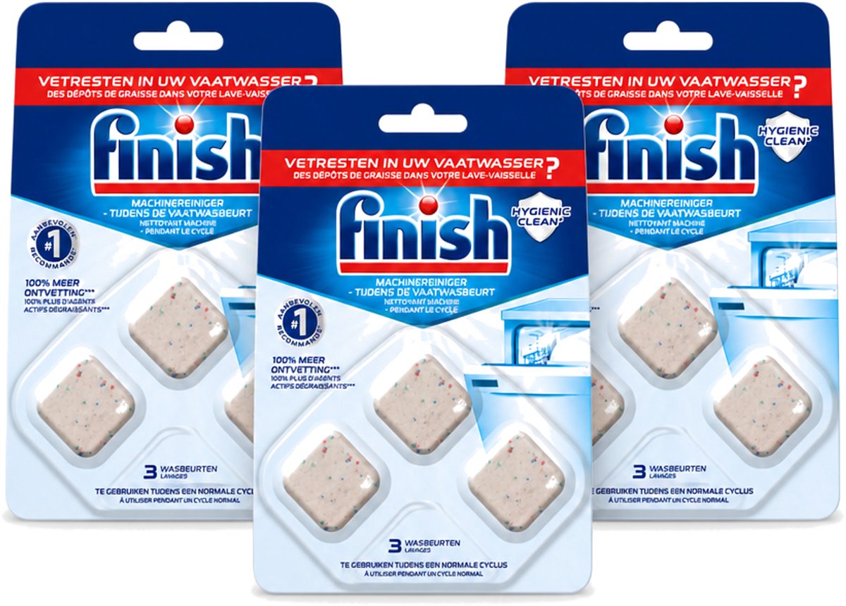 3 x Finish - Vaatwasreiniger - Ontvetter - Verwijdert Vetresten - 3 Wasbeurten - Voordeelverpakking - 3 stuks