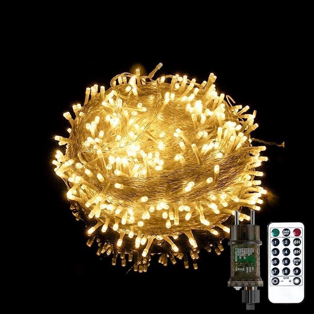 100/200/300/400 leds, warmwit, werkt op stroom, met stekker, voor binnen en buiten, voor bruiloft, Kerstmis, feest, kerstdecoratie (warm wit, 8 modi, dimbaar, 100 leds, 10 m lang +