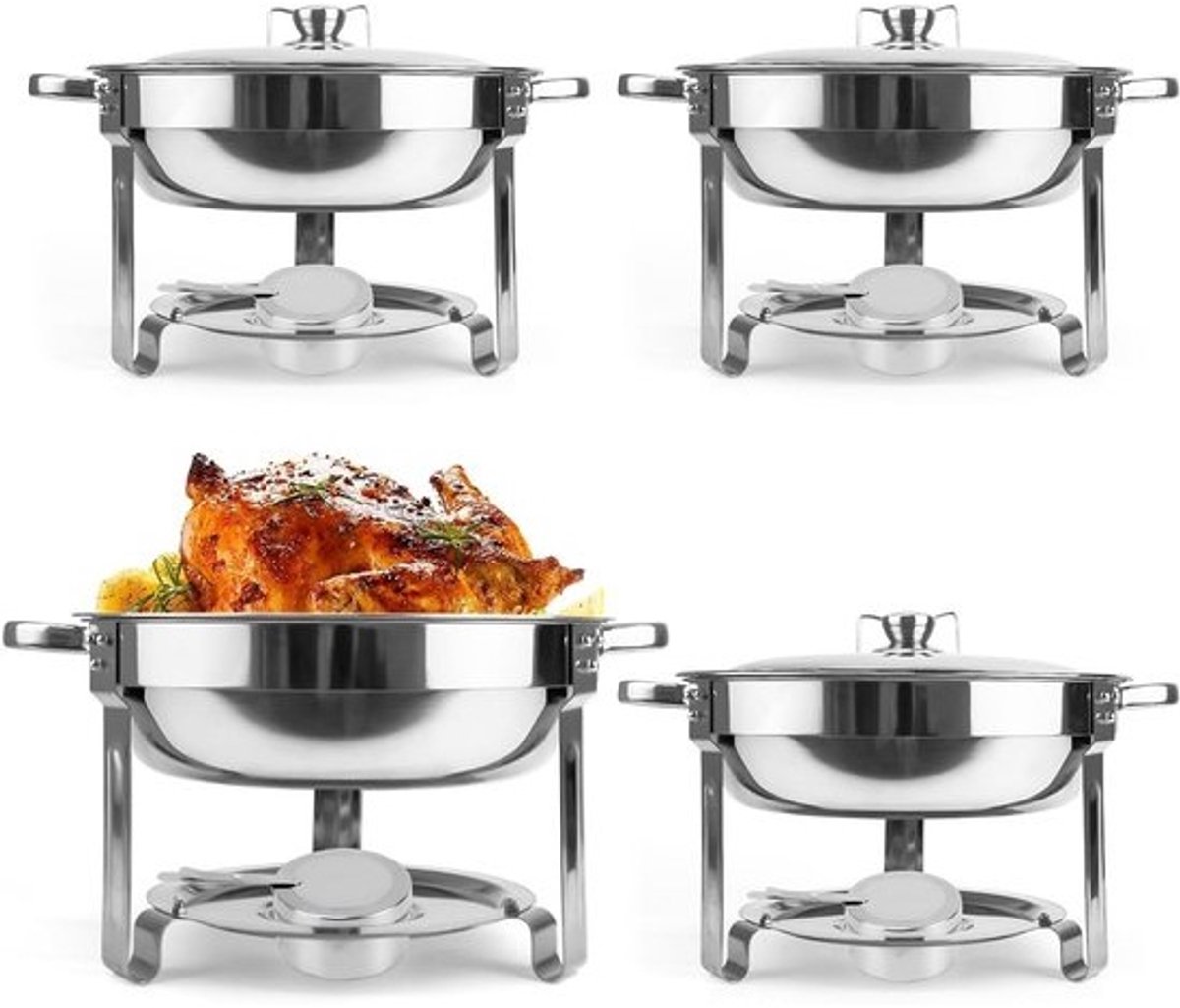 Chafing Dish Buffet Set (4 Stuks) | Warmhoudschaal RVS voor Buffet & Catering