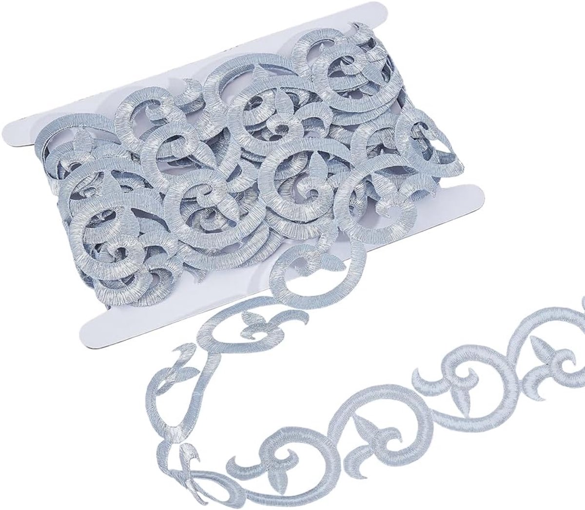3.9 m 42mm Silbernes Applikationsband Mit Metallischer Stickerei Zum Aufbügeln Mit Blättern Und Blüten Verziert Selbstklebend Aus Polyester Zum Nähen Für Geschenkverpackungen Heimwerkerproje
