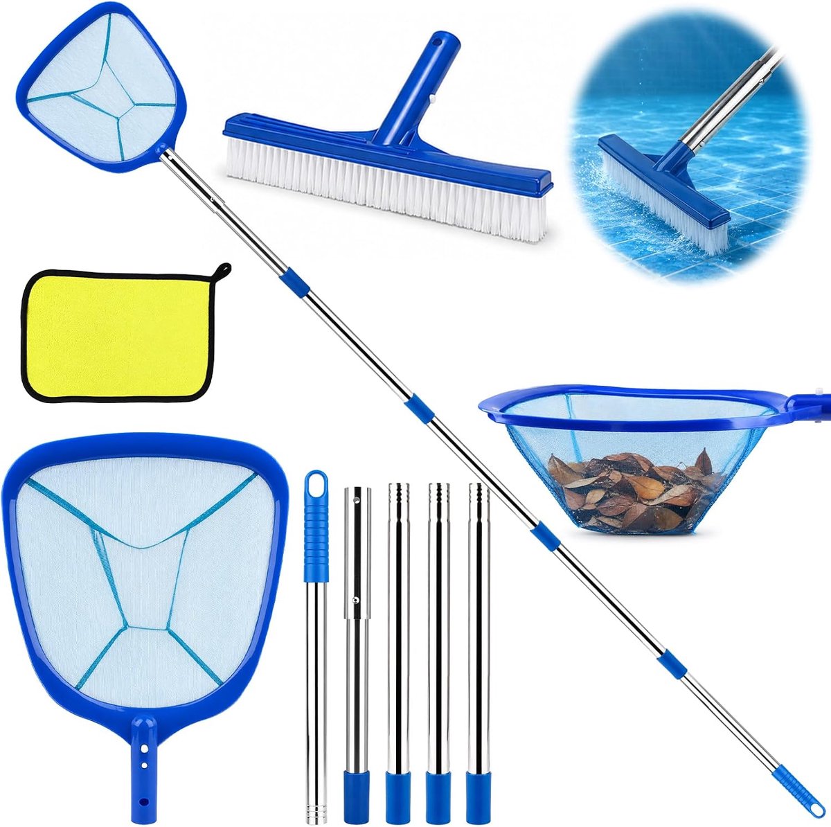 3-in-1, schepnet met borstel, stang 187 cm