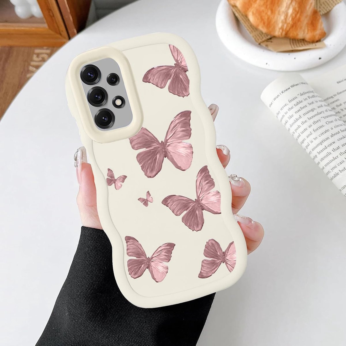 Telefoonhoesje voor Samsung Galaxy A52 5G / 4G / A52S 5G, Vlinder Aesthetic Hoesje met Golvende Rand, Zacht TPU Siliconen Hoesje Slim Schokbestendige Anti Kras Beschermhoes-Wit