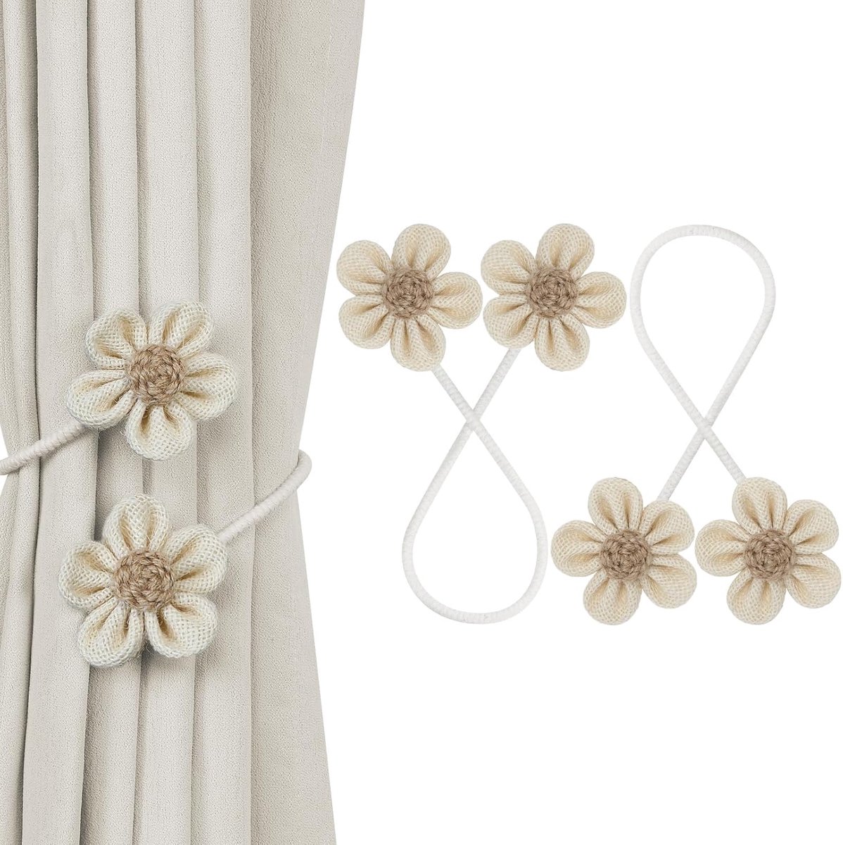2 stuks gordijnophouders met bloemen, elegante DIY gordijnhouder voor Boho slaapkamer, kinderkamer & raamdecoratie