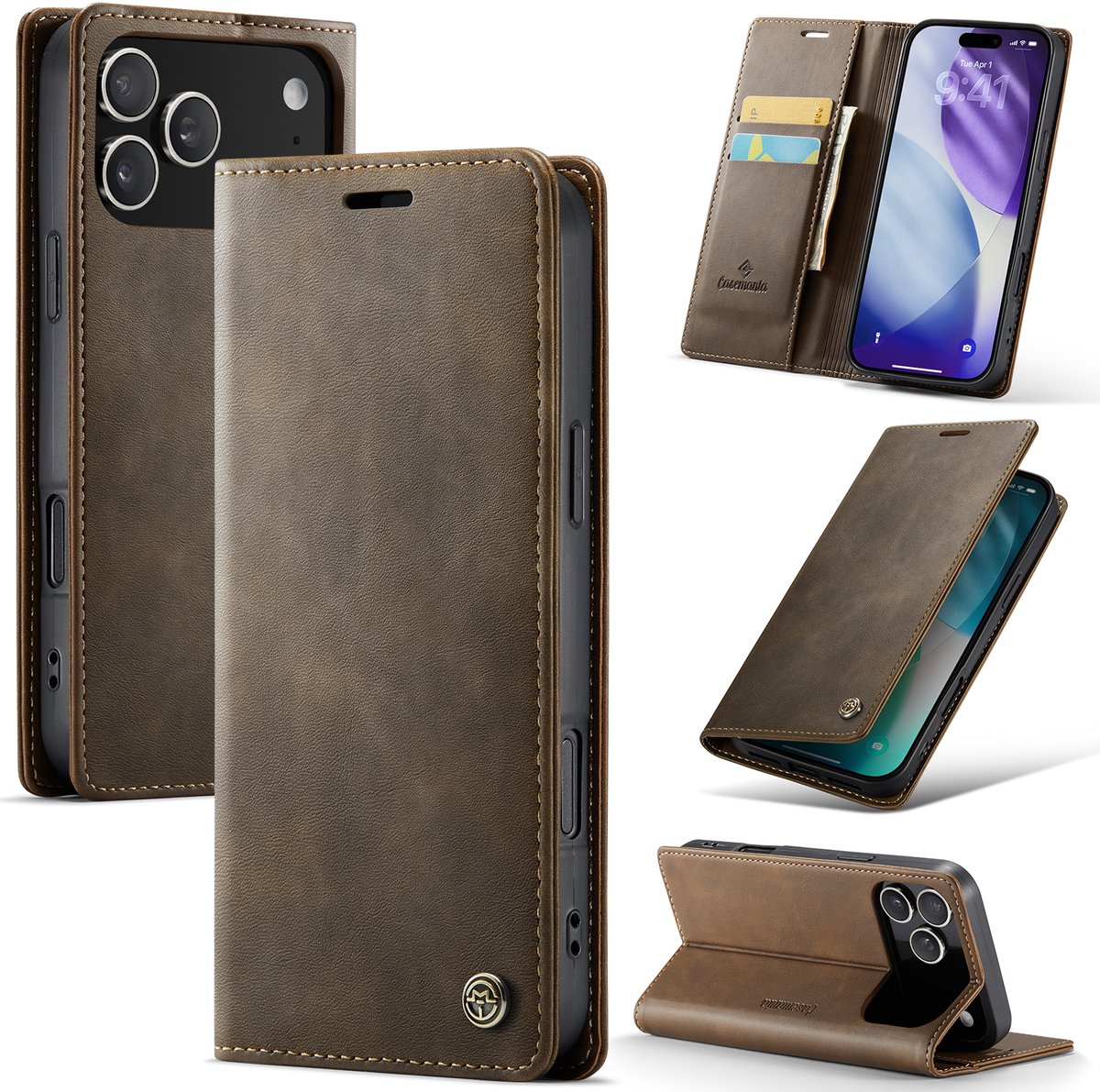 Casemania Hoesje Geschikt voor Apple iPhone 18 Pro Max - Cedar Brown - Luxe Kunstleer Dunne Telefoonhoesje met Pasjeshouder en Standaardfunctie - Slim Wallet Bookcase