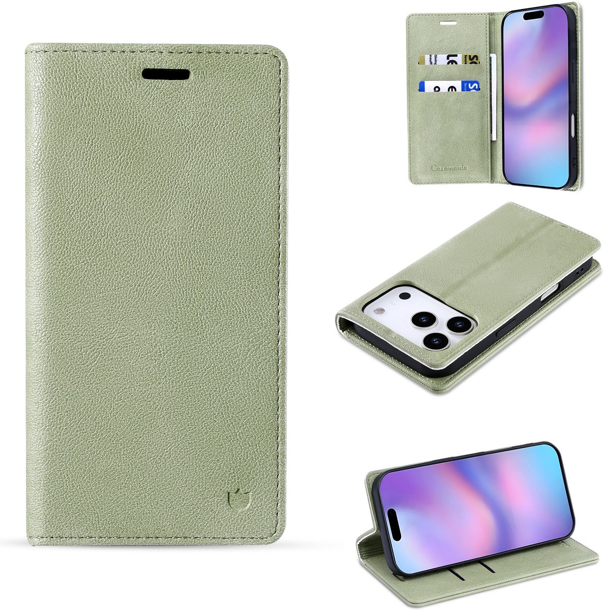 Casemania Hoesje Geschikt voor Apple iPhone 18 Pro Max - Matcha Green - Dunne Bookcase met Pasjeshouder - Slim Wallet Case van Lederlook met Fijne Nerf en Rijke Glans - Groen