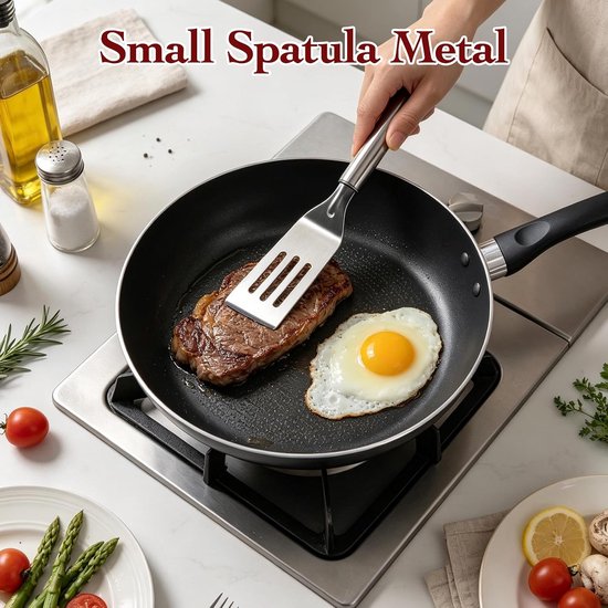 Spatels roestvrij staal, klein, kaasschaaf, robuust, spatel sleuf keuken, taartspatel om glad te maken, taartschep roestvrij staal, kooktang voor vis, steak, omeletten, crêpes — afbeelding 3
