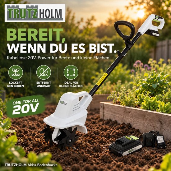 TRUTZHOLM Accu-Frees 20V met 2x 2Ah Accu & Lader - 19cm Werkbreedte 24 Messen - Heavy Duty Gemotoriseerde Dissel Tuinfrees van TRUTZHOLM — afbeelding 4