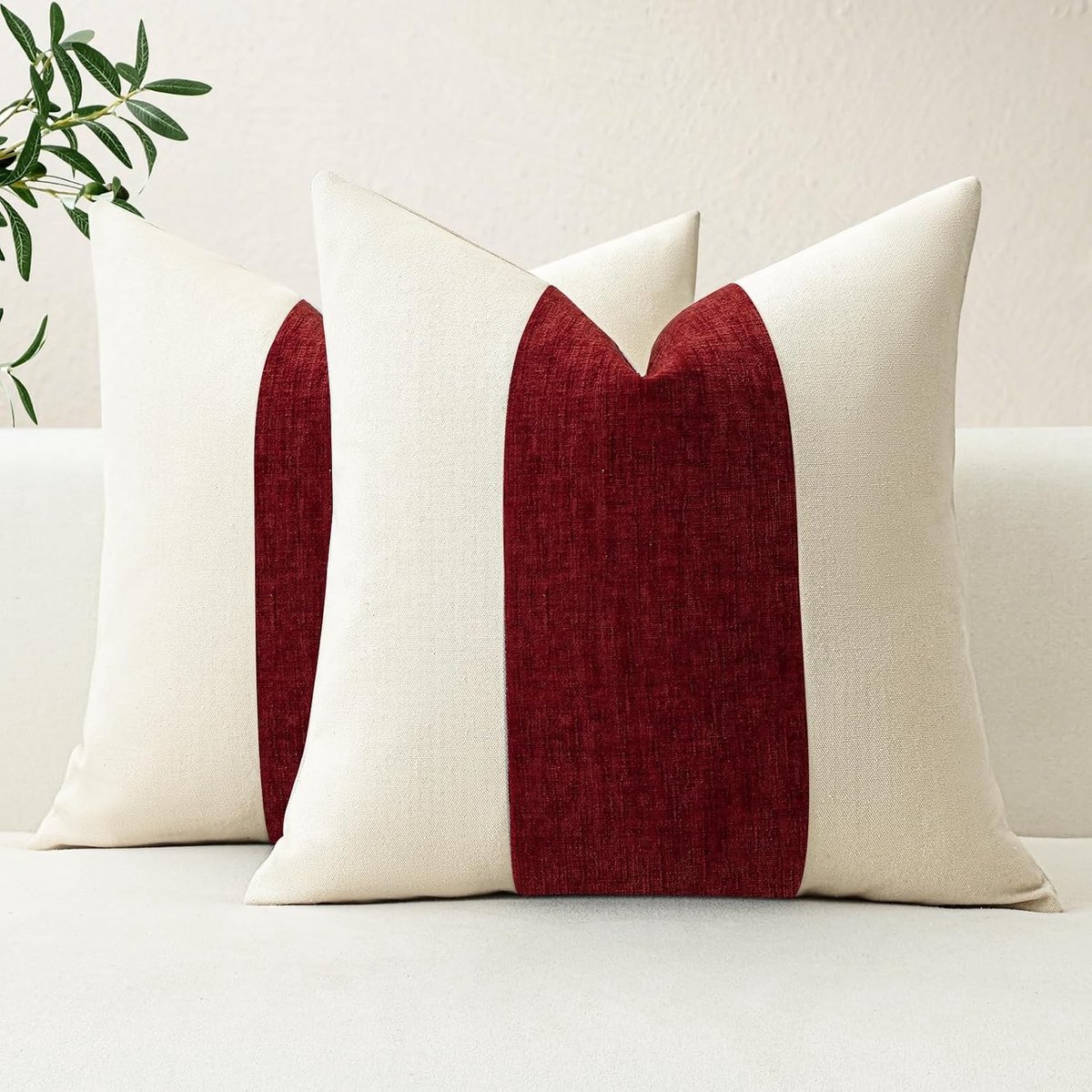 Set van 2 Katoenen Linnen Chenille Kussenslopen met Strepen en Geometrisch Patroon voor Woonkamer en Slaapkamer Decoratie 50x50cm