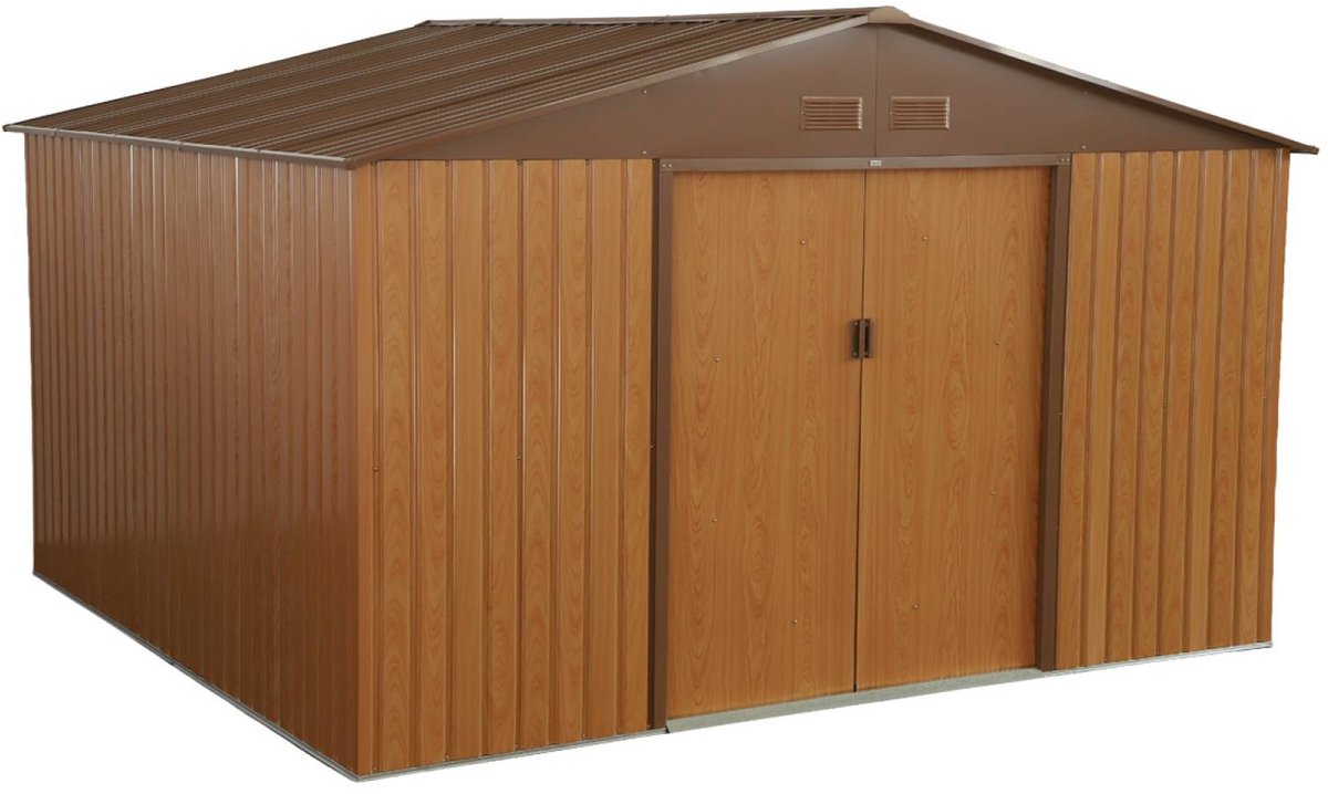 sweeek - Metalen tuinhuis 10,85 m² - gereedschapsschuur met twee schuifdeuren, inclusief bevestigingsset voor de vloer, tuinberging, schuur - boulonnais
