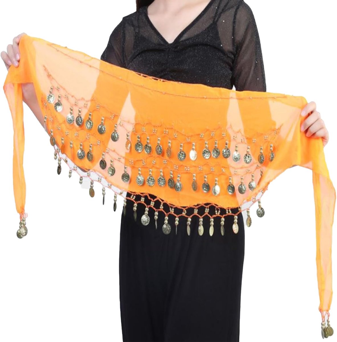 Taillesjaal Riem, Taille Sjaal Munt Riem Riem, Kostuum Taillesjaal, Geschikt voor Podiumoptredens, Feestoptredens, Verjaardagsoptredens(Oranje)