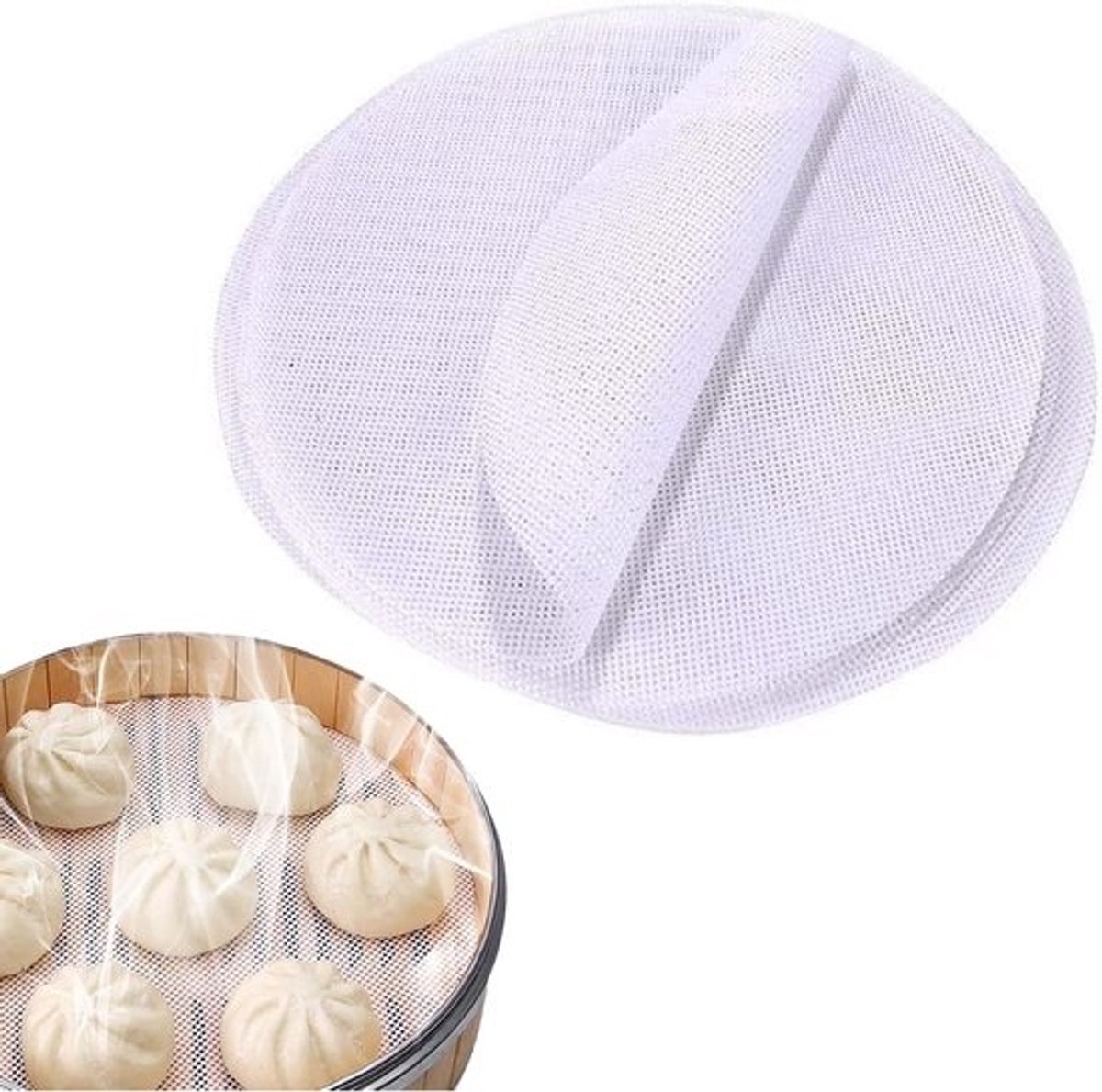 Stoommatten Set - Antiaanbak Pads - Koken en Bakken - Herbruikbaar Gaasontwerp - 28 cm Rond - Wit