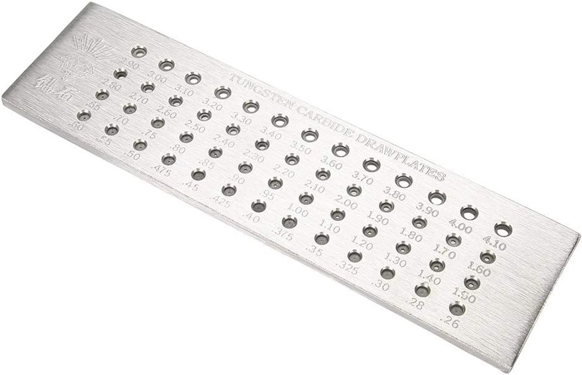 Dailygoods- Draadtrekplaat 52 gaten - Massief Tungsten Carbide - Sieradengereedschap - Duurzaam Staal - Handig voor ambachten - Afmetingen 20,5 x 5,5