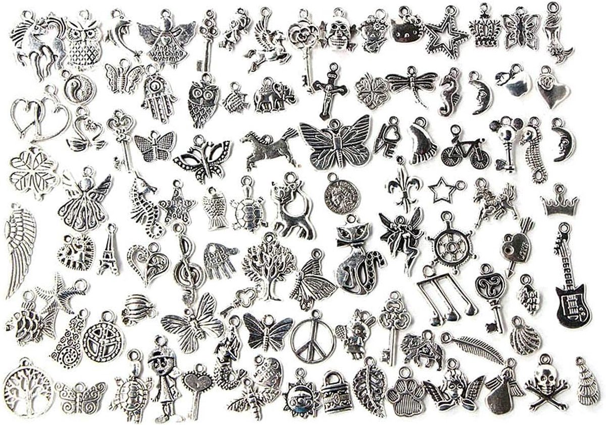 Dailygoods - Set van 100 Antieke Zilverkleurige Bedels voor Sieraden