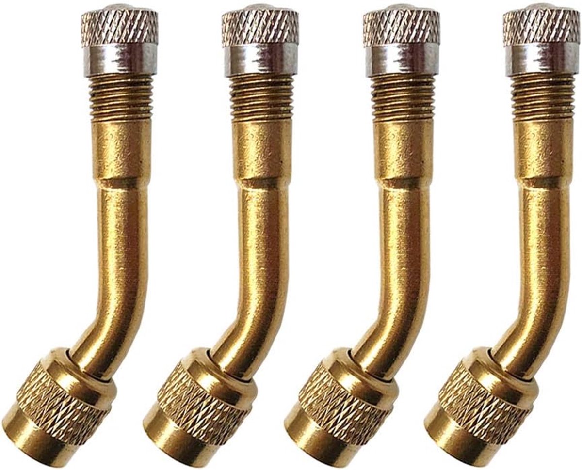 Dailygoods - Professionele Bandenventielverlengingsadapterset - 135 Graden Bandenstamverlenging - Messing Luchtbandverlenging - Goud - Schrader-ventie