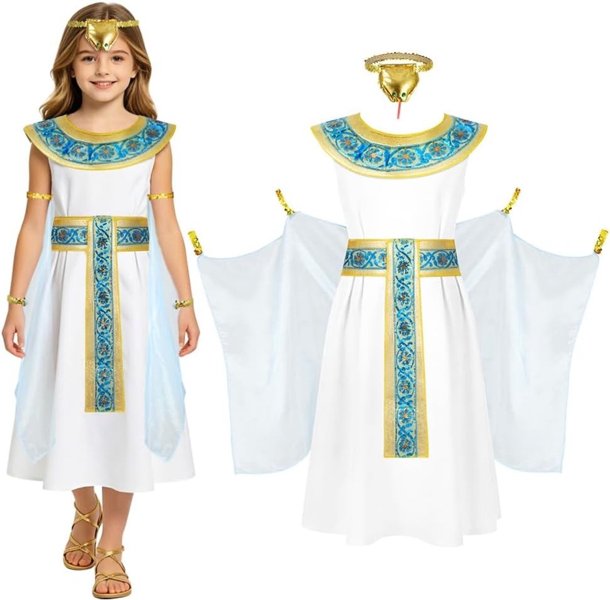Egyptische Meisjes Kostuums, Prestaties voor Kinderen, Koningin Kostuum voor Wereldboekendag en Halloween, Maat S, Leeftijd 6-7