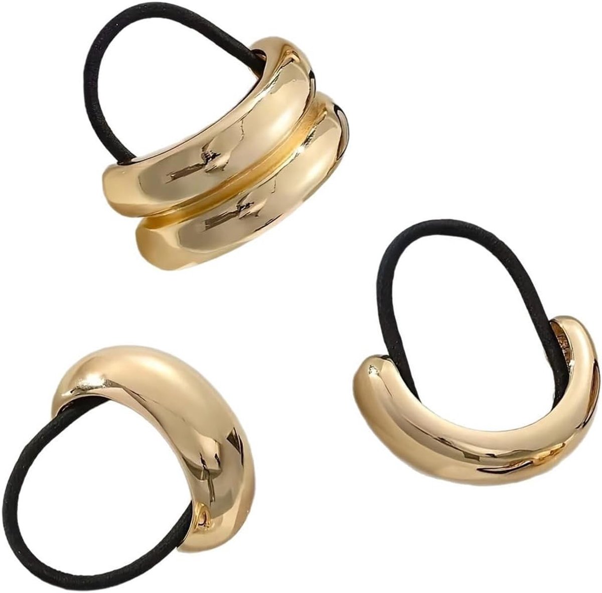 Elegante gouden haarelastiekjes voor dames - Set van 3 metalen elastiekjes voor haarstyling en accessoires