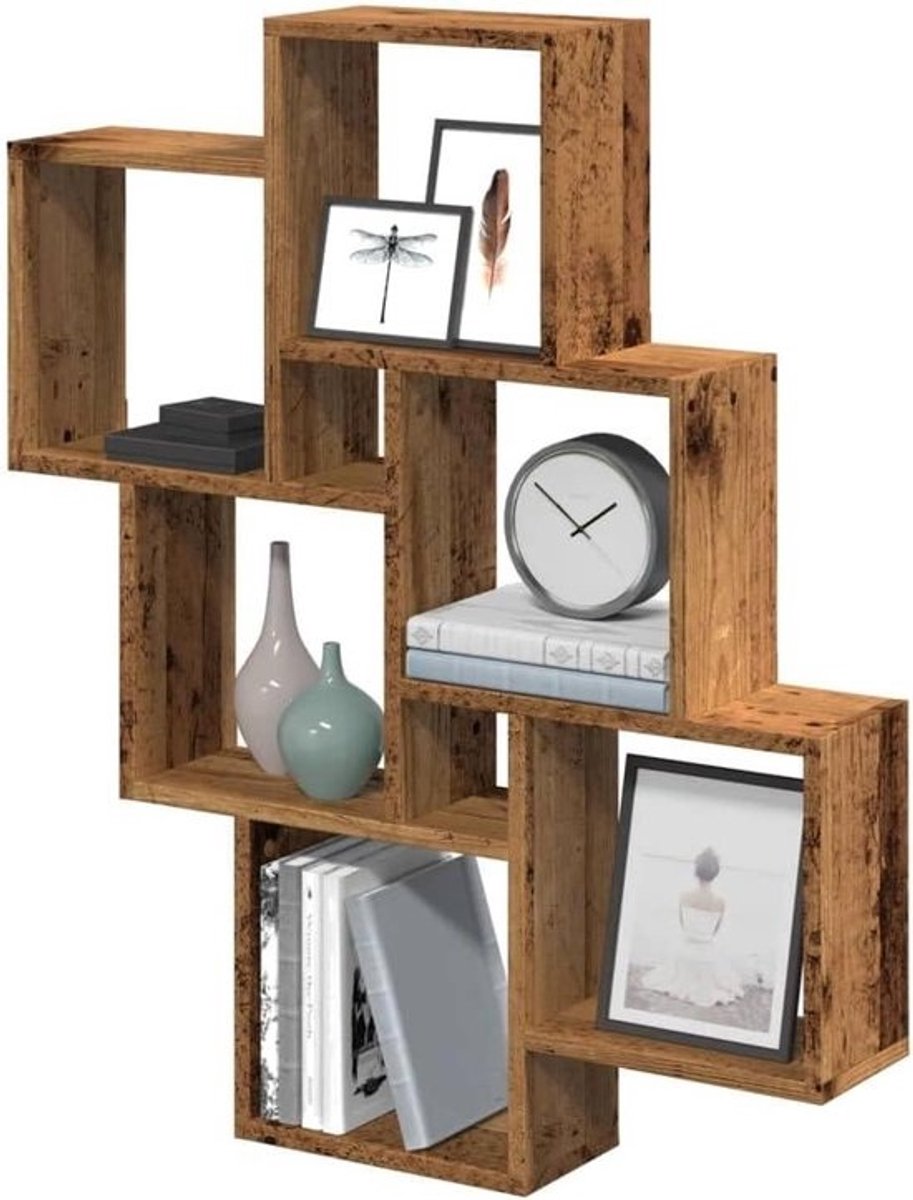 Homgoday Wandrek van hout, oude techniek, 78 x 15 x 93 cm, rek van hout, zwevende planken voor keuken, woonkamer, badkamer