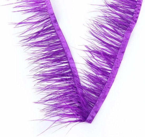 2 m Struisvogelveren, veren, fringen, trim, 6-8 cm breed, knutselveren, doe-het-zelf struisvogelveren, satijnen lint, franjes, struisvogelveren, rand voor kleding, doe-het-zelf naaien, handwerk — afbeelding 3