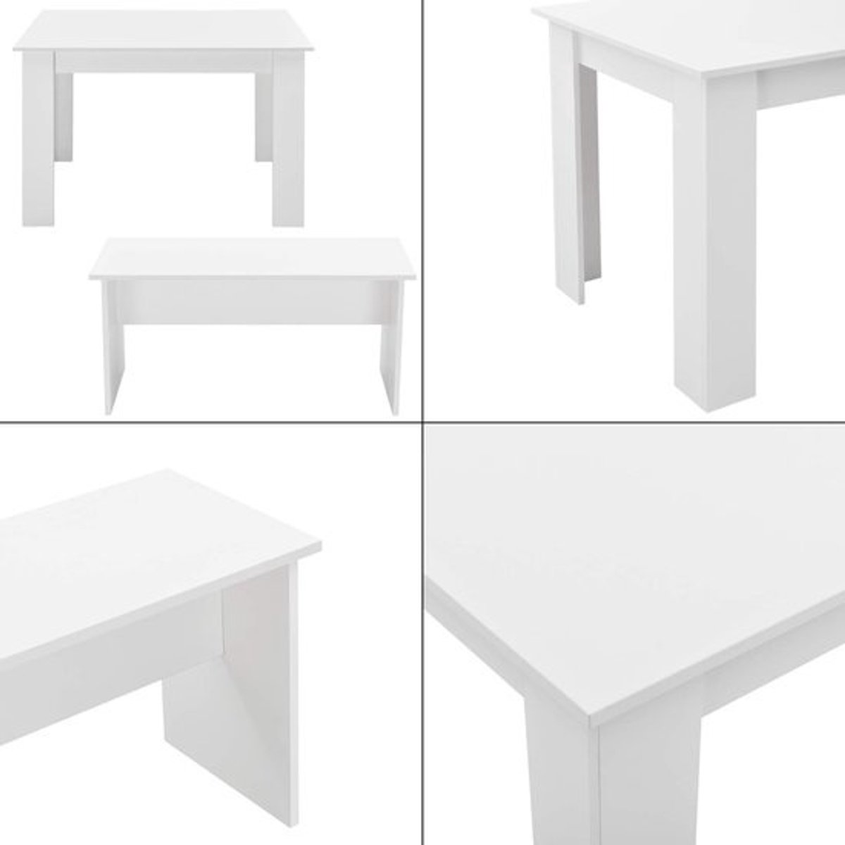 Eethoekset tafel 110x70x73 cm en 2 banken 86,5x33x43,5 cm wit