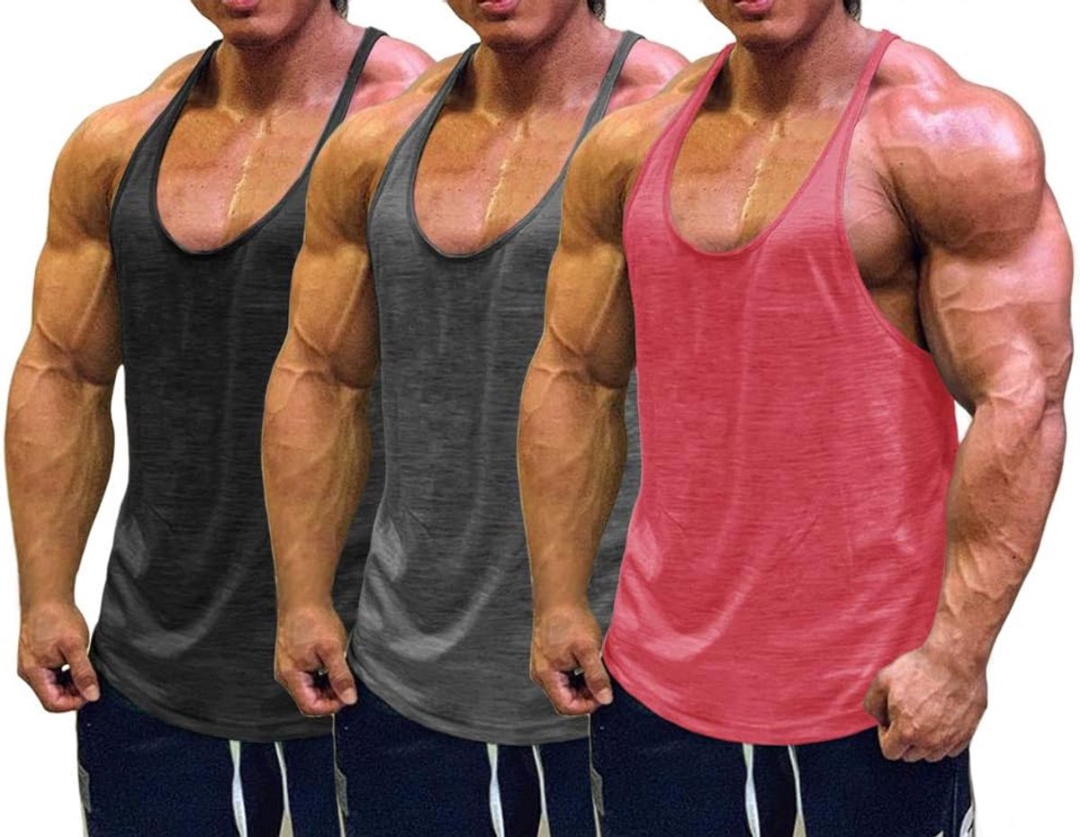 Cmdr Stringer, tanktop voor heren, Y-vormige rug, bodybuilding, sportschool, fitness, verpakking van 1 of 3 T-shirts