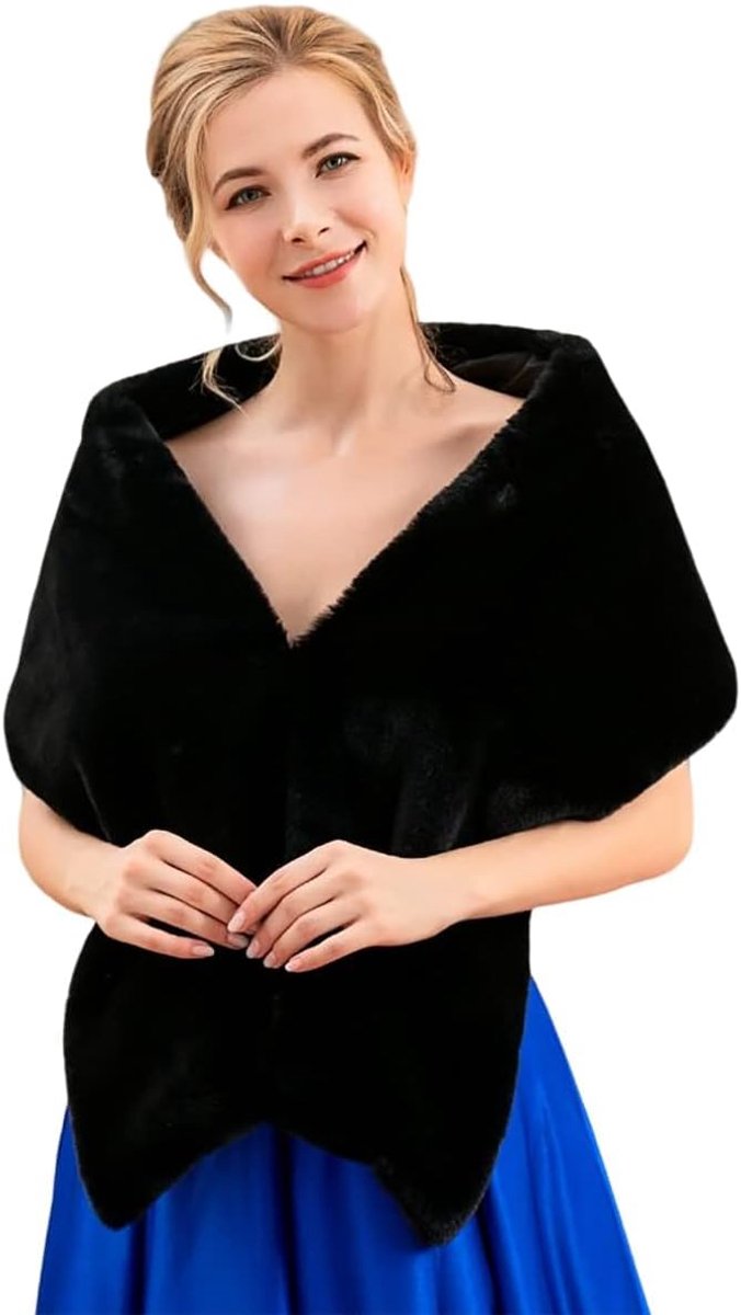 Sjaals en Wraps Bruids Bont Sjaal Gestolen Bont Cape voor Vrouwen en Meisjes, Zwart, one size