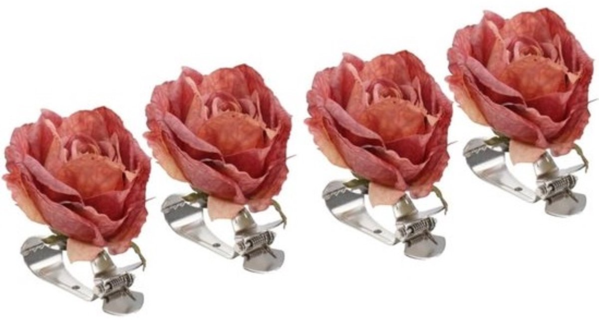 Set van 4 Decoratieve Gordijnclips met Bloemmotief, Gordijnhouders in Roségoudkleur