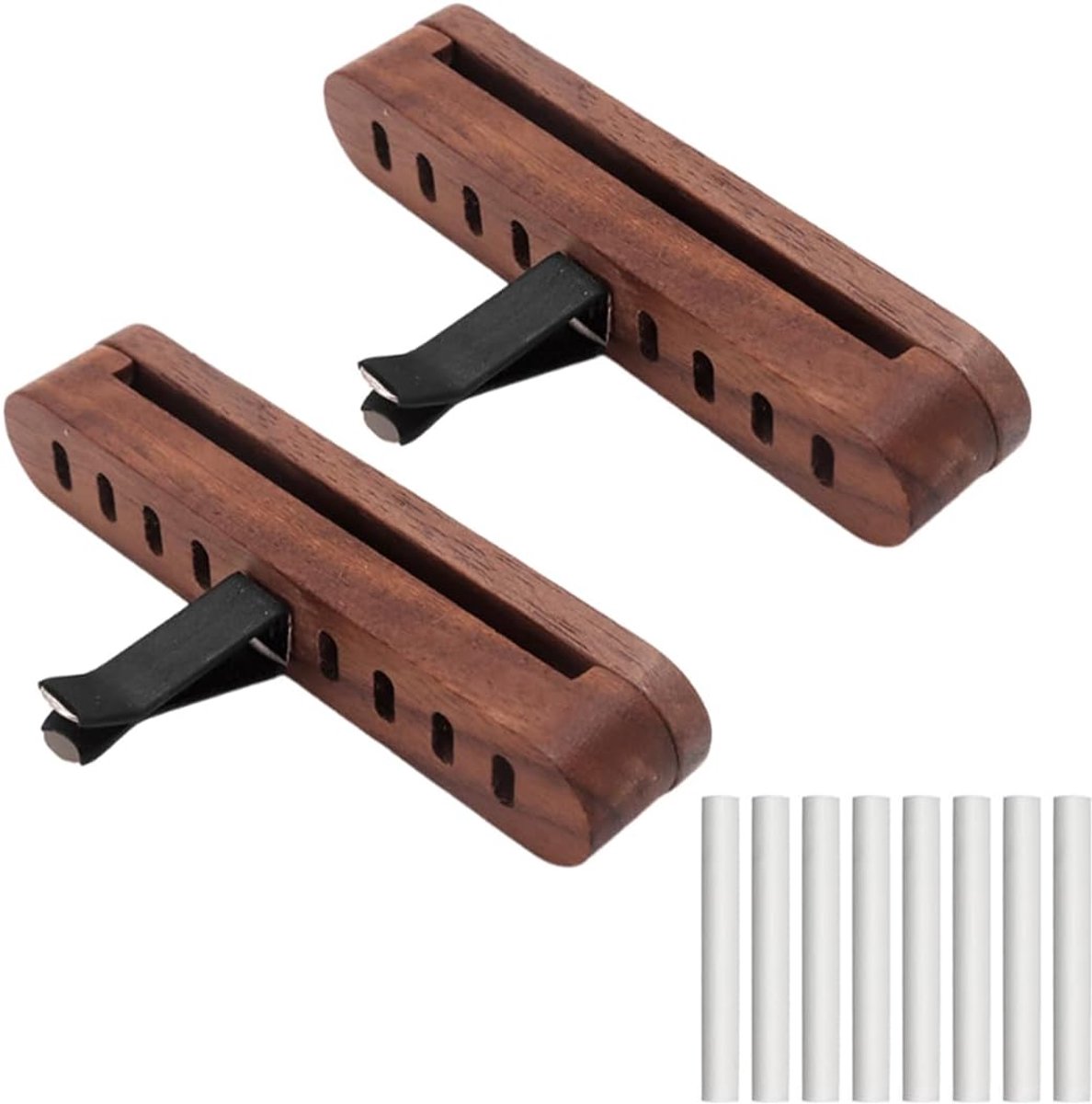 2 stuks autogeurdiffusers van walnoothout voor ventilatiesproeiers, met 18 absorberende katoenen staafjes, magnetische sluiting, geurdispenser voor auto-interieur