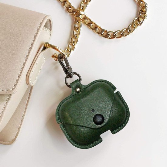 Leather Protective Cover Compatible for AirPods Pro Case 2019, Shockproof Protective Case with Keychain for AirPods Pro Charging Case, Green — afbeelding 4