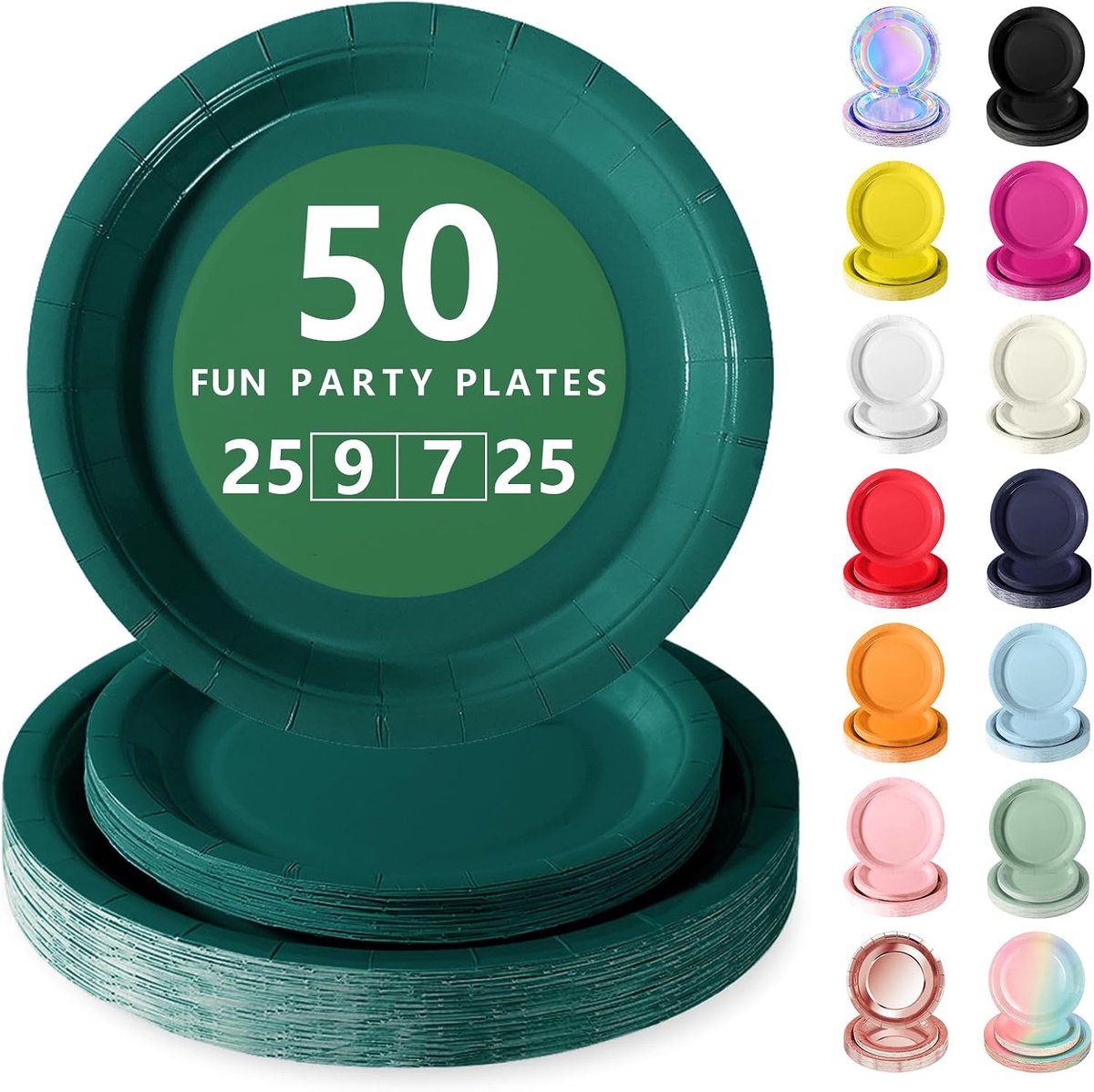 Donkergroen Papieren Borden Set - 50 Delig Feestservies - 25 Dienborden 23cm + 25 Dessertborden 18cm - Voor Verjaardagen, Feesten & Gezelligheid
